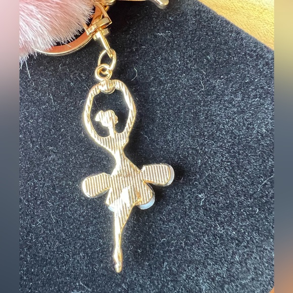 Enamel Ballerina Diamond & Pearl Accent with Pink Pom Pom Purse Charm /Key Charm - Picture 5 of 7
